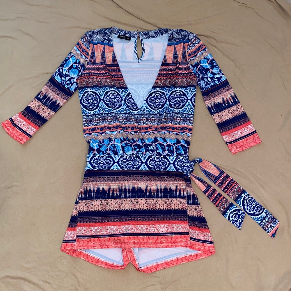 Bebe Tropical Tribal Print Romper